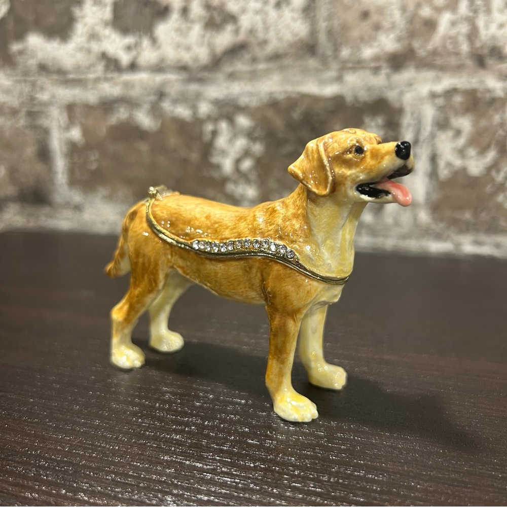 Yellow Lab - Enamel & Crystal Trinket Keeper Box Tchotchke Figure